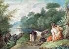 Shepherdess With Goats In a Landscape With a Lake Art Print