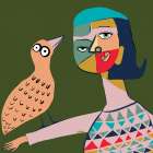 Lady with bird Art Print