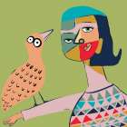 Lady with bird Art Print