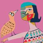 Lady with bird Art Print