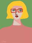 Golden hair lady with red glasses Art Print