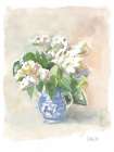 White lilacs in a vase watercolor. Art Print