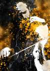 Black and Gold Music Art Double Bass Player5 Abstract Art Print