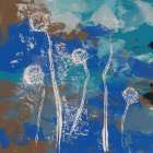 Abstract Flowers. White clovers on blue Art Print