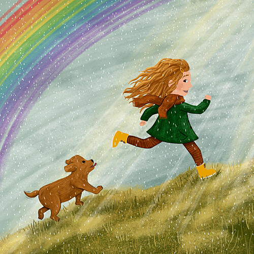 Joyful Run under Rainbow Art Print by EMELIEmaria
