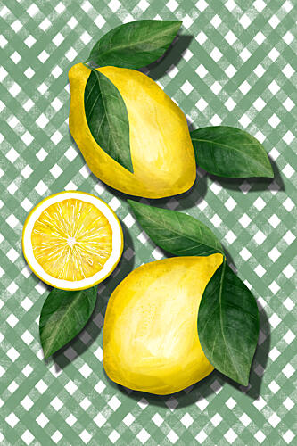 Fresh Lemons Checkered Green Art Print by EMELIEmaria