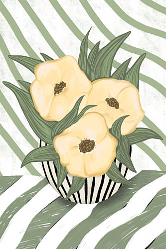 Yellow Flowers Striped Vase Art Print by EMELIEmaria