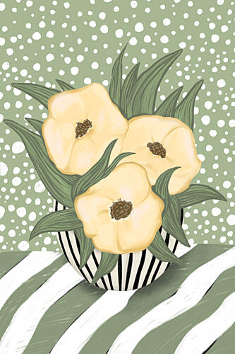Yellow Flowers Striped Vase Art Print by EMELIEmaria