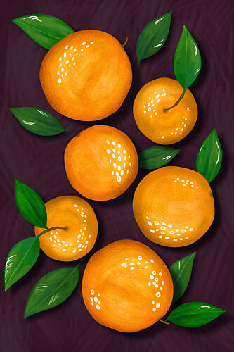 Vibrant Oranges with Leaves Art Print by EMELIEmaria