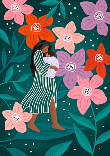 Maternal Garden Stroll Art Print by Bea Muller