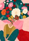 Embracing Couple  In Floral Embrace Art Print