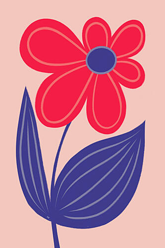 Red Bloom Blue Leaf Art Print by Martina
