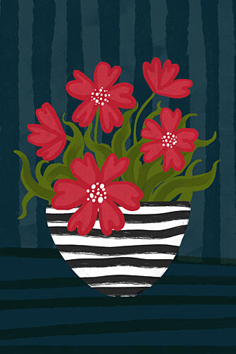 Bold Red Floral Vase Art Print by EMELIEmaria