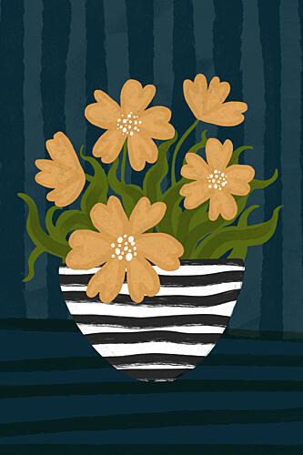 Orange Flowers Striped Vase Art Print by EMELIEmaria