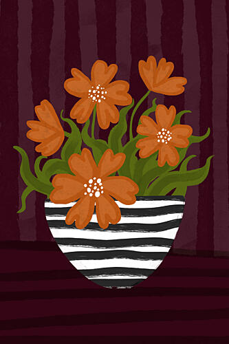 Orange Flowers Striped Vase Art Print by EMELIEmaria