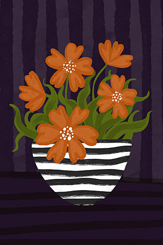 Orange Flowers Striped Vase Art Print by EMELIEmaria