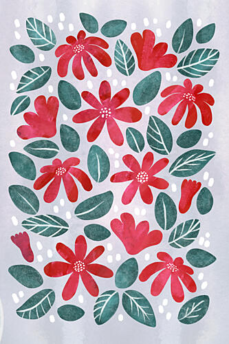 Playful Red Floral Pattern Art Print by EMELIEmaria