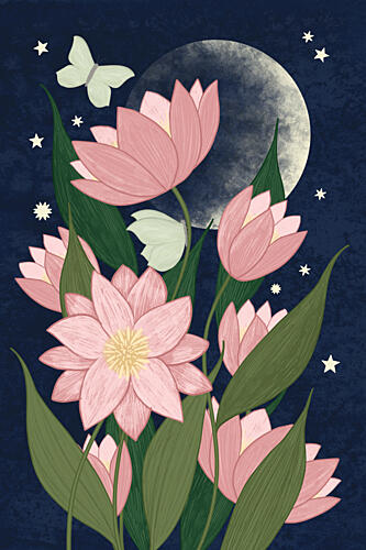 Pink Lotus Moonlight Art Print by EMELIEmaria