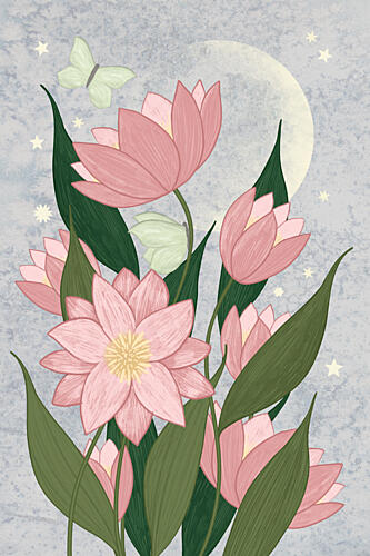 Moonlit Lotus Garden Art Print by EMELIEmaria