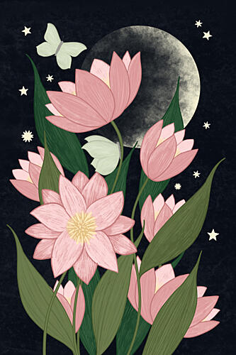 Magical Lotus Night Art Print by EMELIEmaria
