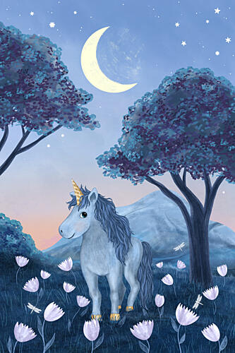 Magical Unicorn Moonlit Forest Art Print by EMELIEmaria