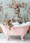 LeopardaAΓé¼AΓäós Pink Bubble Bath Art Print