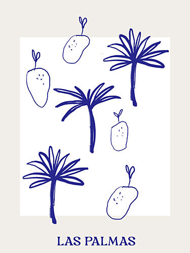 Blue Palm Doodles Art Print