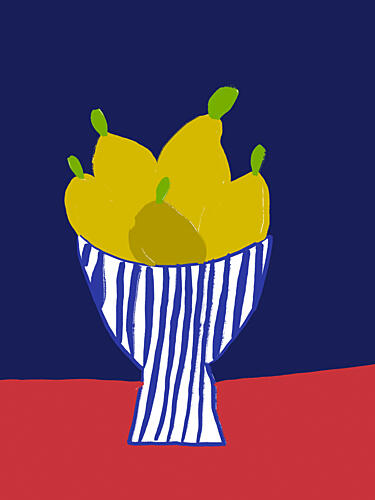 Striped Bowl Pears Art Print