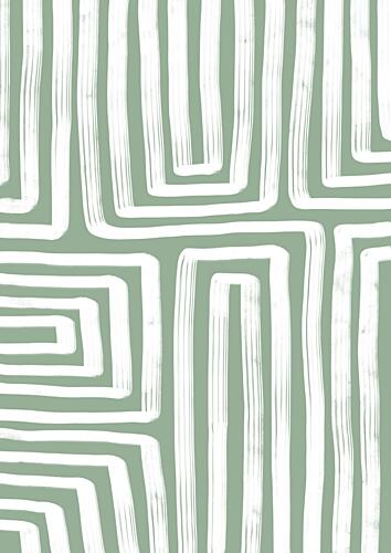 Sage Geometric Lines Art Print by Bainai