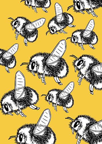Flying Bumblebees Yellow Art Print by Bainai