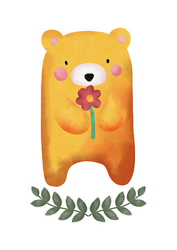 Cute Bear with Flower Art Print by Bainai