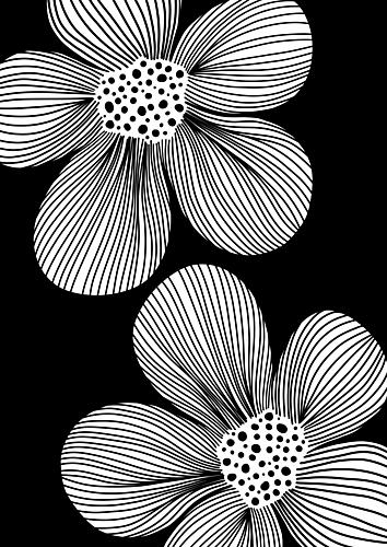 Graphic Black and White Flowers Art Print by Bainai