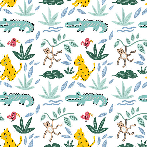 Cheerful Jungle Friends Pattern Art Print by Bainai