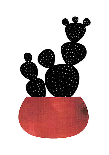 Modern Cactus Red Pot Art Print by Bainai