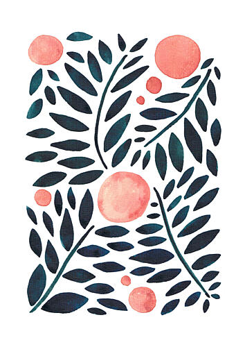 Organic Leaves Coral Spheres Art Print by Bainai