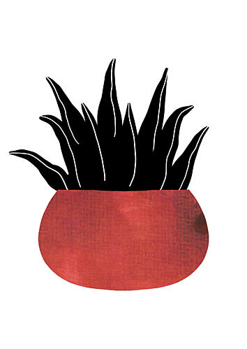 Red Pot Black Plant Art Print by Bainai