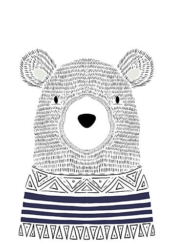 Bear in Striped Sweater Art Print by Bainai