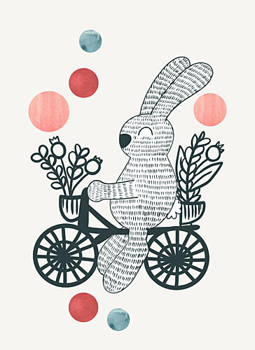 Whimsical Bunny Ride Art Print by Bainai