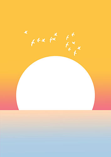 Serene Ocean Sunset Birds Art Print by Bainai