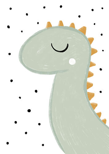 Sleepy Green Dinosaur Art Print by Bainai