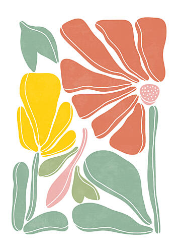 Vibrant Botanical Shapes Art Print by Bainai