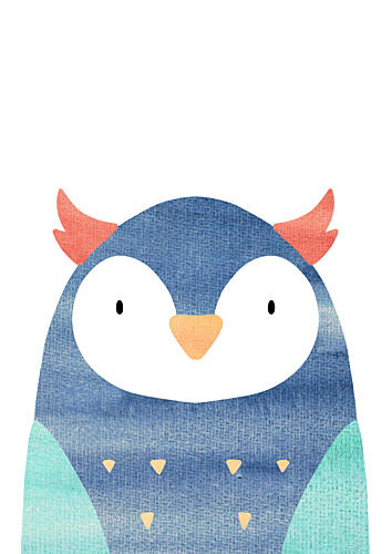 Friendly Blue Owl Art Print by Bainai