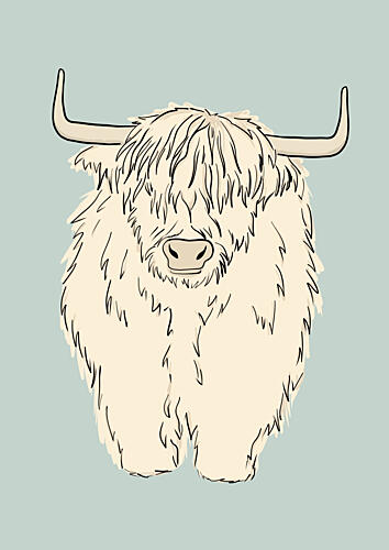 Fluffy Highland Cow Art Print by Bainai