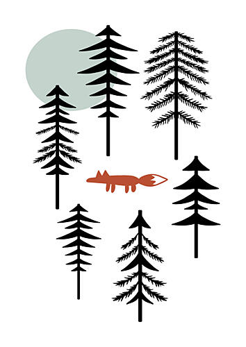 Minimalist Woodland Fox Art Print by Bainai