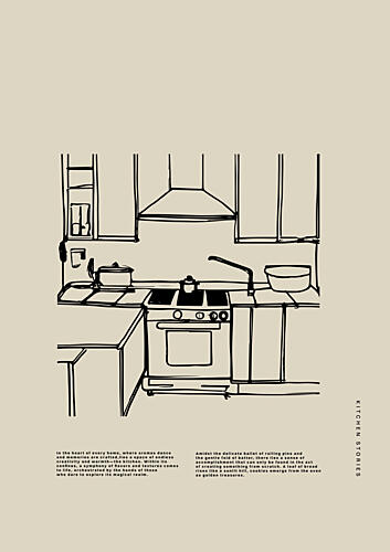 Cozy Kitchen Sketch Art Print