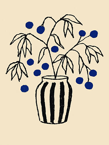 Striped Vase Blooms Art Print