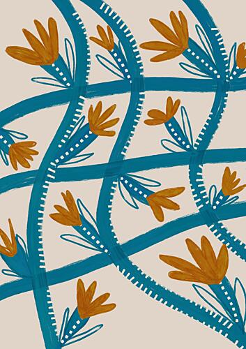Organic Teal Blooms Art Print by Susana Costa