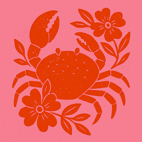 Crab and Flowers Art Print