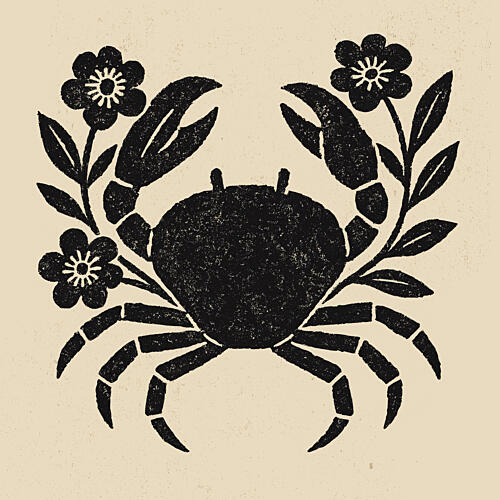 Crab and Flowers No 02 Art Print