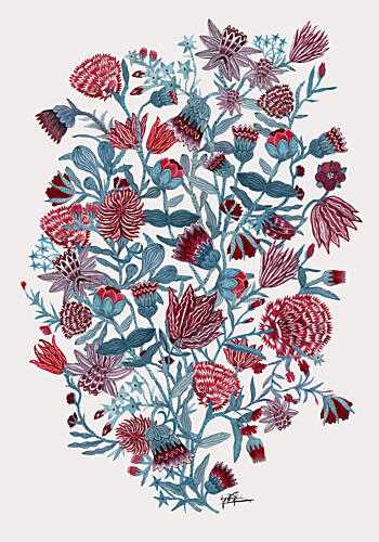 Intricate Botanical Flowers Art nouveau reproduction